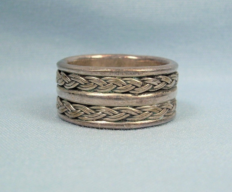 STERLING BRAIDED BAND Ring Size 5-Vintage 925 Silver-Celtic Knot-Twisted Weave Woven Nautical Rope-Traditional Southwest-Stackable Stacking