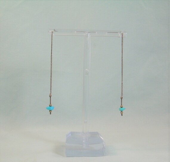 2-1/2" STERLING TURQUOISE Chained Post Stud Earri… - image 3
