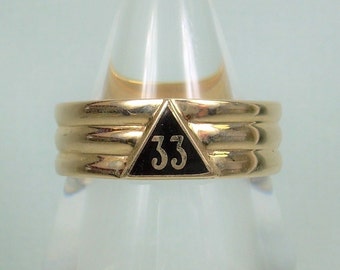 7.2g 10kt GOLD MASONIC Ring Sz 11-Vintage 10K 417au-Black Enamel-Mason Freemason 33 Degree Scottish Rite-Deus Meumque Jus-Inscribed Memorial