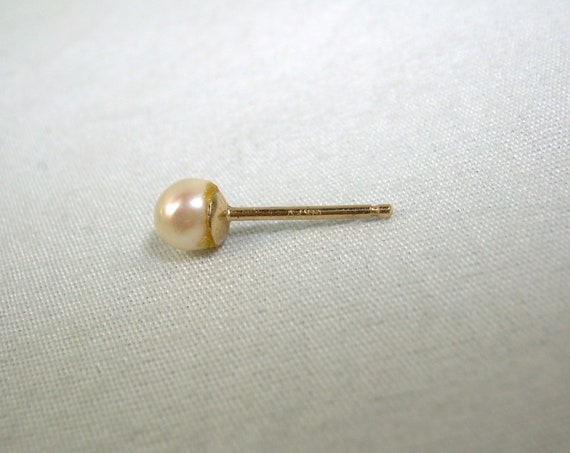 14K PEARL SINGLE Stud Post Earring-Vintage 14kt 5… - image 3