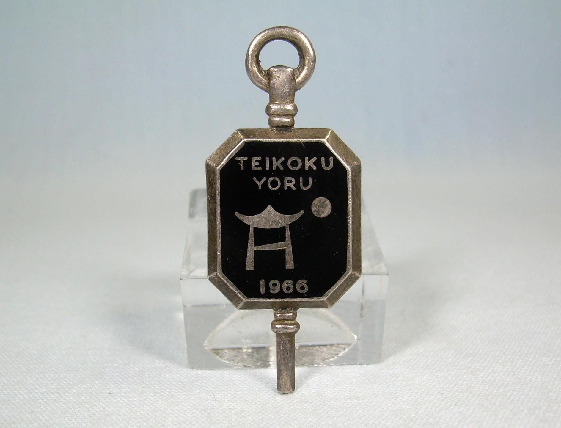 STERLING TEIKOKU YORU 1966 Fob Charm-vintage 925 Silver-black