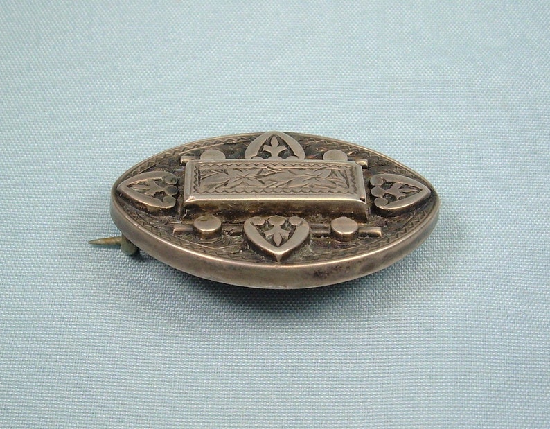 STERLING VICTORIAN MOURNING Locket Pin Brooch-Antique Vintage 925 Silver-Secret Picture Photo Hair Keepsake Box-Fancy Ornate Scrolls Frame