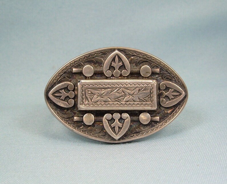 STERLING VICTORIAN MOURNING Locket Pin Brooch-Antique Vintage 925 Silver-Secret Picture Photo Hair Keepsake Box-Fancy Ornate Scrolls Frame