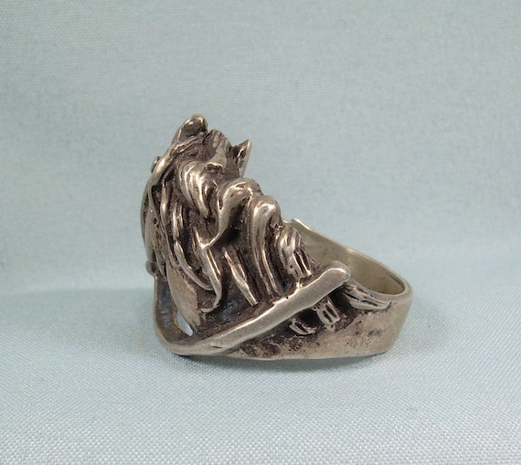 STERLING HORSE Ring-Vintage Chunky Heavy 925 Silv… - image 6