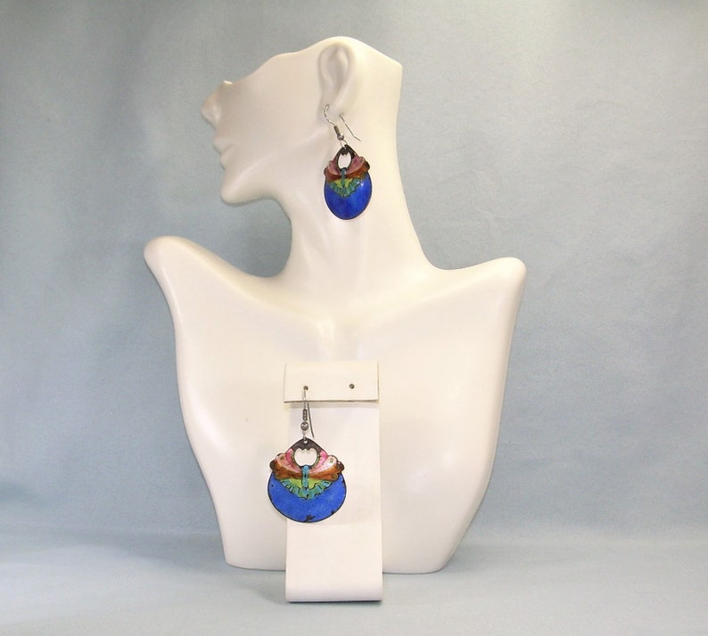 STERLING CHINESE BUTTERFLY Moths Wire Hook Earrings-Vintage 925 Silver-Blue Pink Orange Lime Green Enamel-Cloisonne-Traditional China