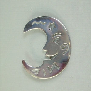 2" STERLING CRESCENT MOON Pin Broche-Vintage 925 Plata-Boma Hallmark-Tarjeta de Tarot Celestial de Ilusión-Mani Deidad-Hombre en la fase de la cara de la luna