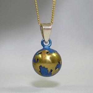 60 cm STERLING BLEU PEACE On Earth harmonie cloche pendentif-chaîne-or vintage argent 925-atlas monde globe boule planète sphère terre carte