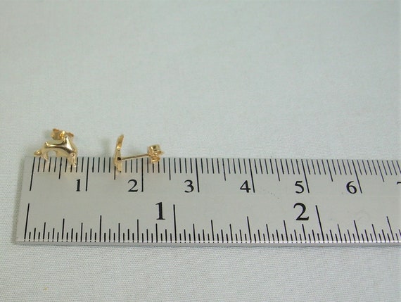 14K TINY DOLPHINS Post Studs Earrings-Vintage .4g… - image 3