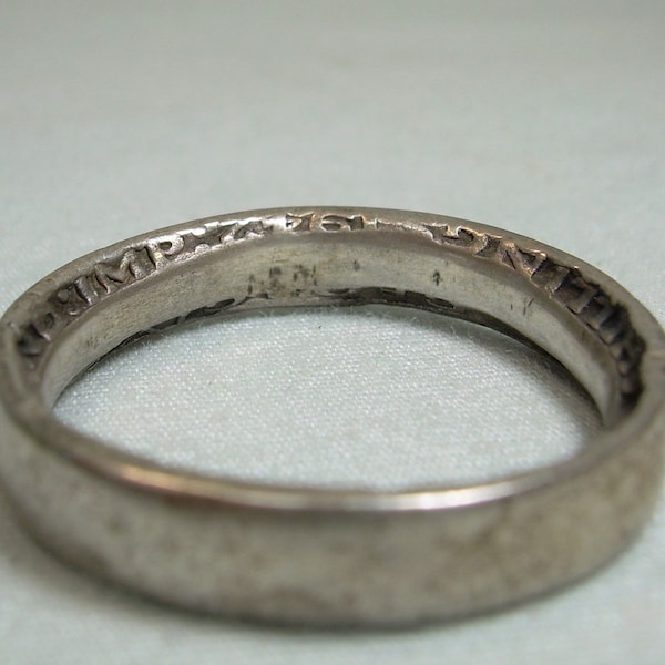 500 SILVER UK 1942 Two Shillings Coin Ring Size 9-Almost Sterling-Vintage Antique WWii Soldier Trench Art-Britain King George Vi-British