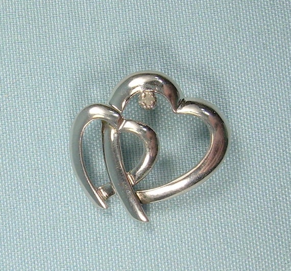 STERLING DIAMOND HEARTS Slide PendantVintage 925 Siv… Gem
