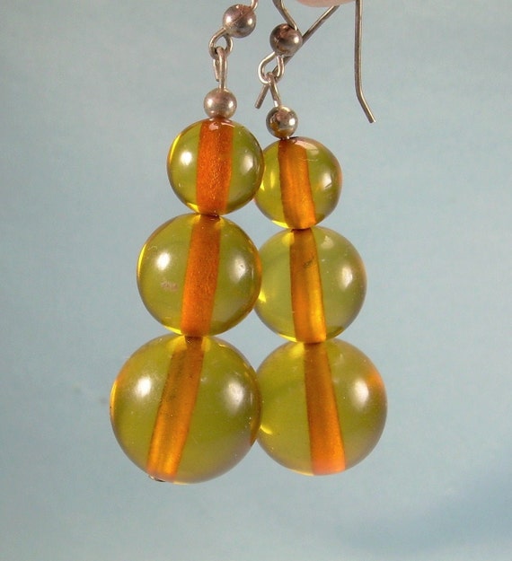 875 SILVER AMBER BALLS Wire Hook Earrings-Vintage… - image 4