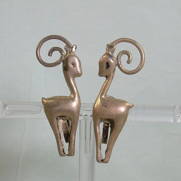 STERLING DEER Screw Back Earrings-Vintage 925 Silver-Mexico Hallmark-Translator to the Gods & Shamans-Good Luck Lucky-Abundance of Life