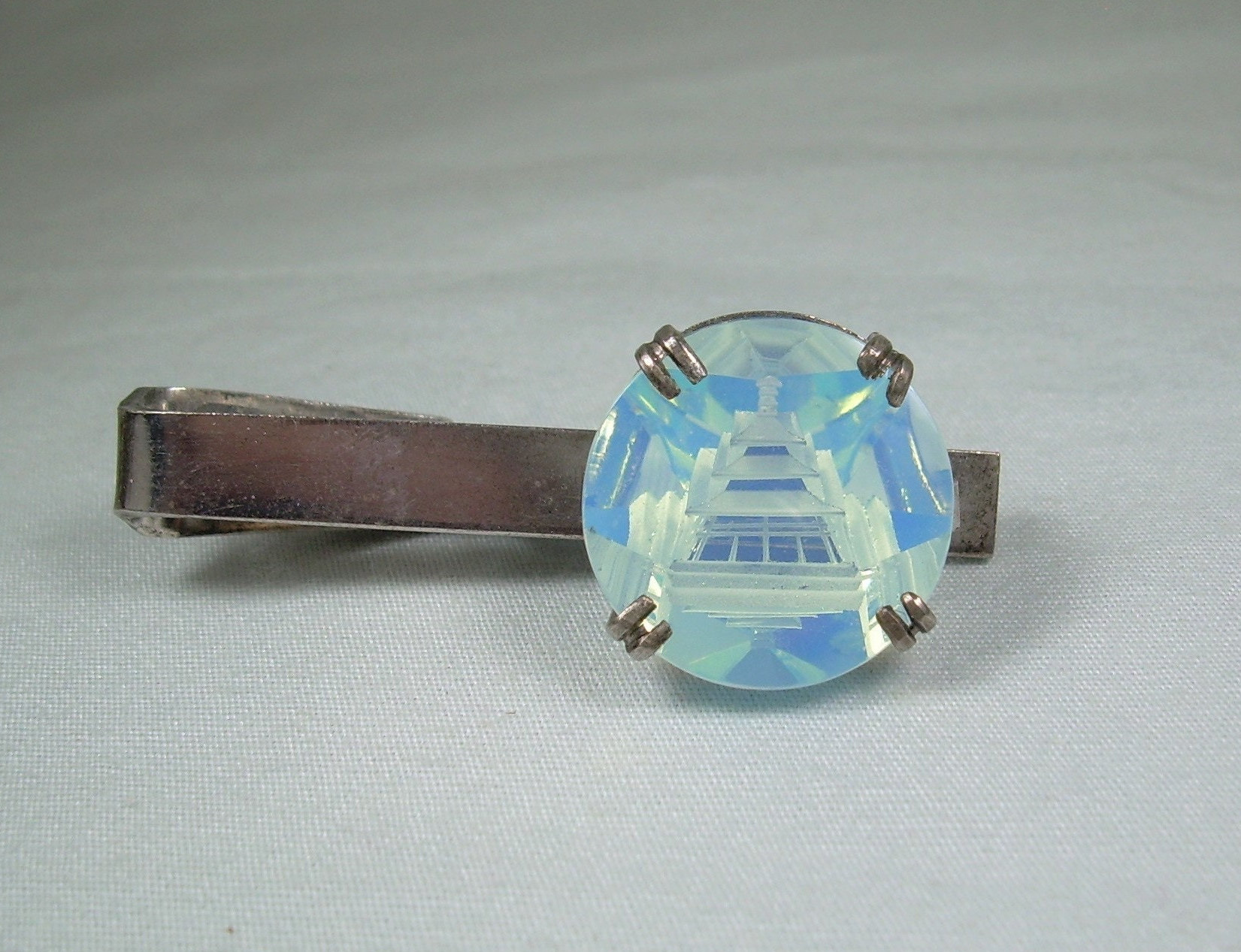 STERLING JAPANESE PAGODA Tie Clip-vintage 925 Silver-3d