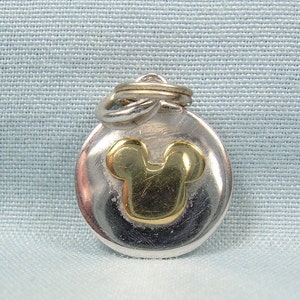STERLING & ORO Topolino orecchie ciondolo ciondolo-vintage 925 argento-oro silhouette-Disney jcm Cina Hallmark-Walt Theme Park souvenir-raro