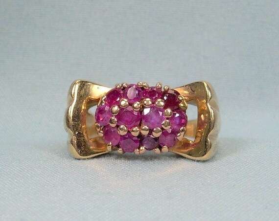 6.6g 14K RUBY CLUSTER Ring Sz 6-1/2 to 6-3/4 Vint… - image 10