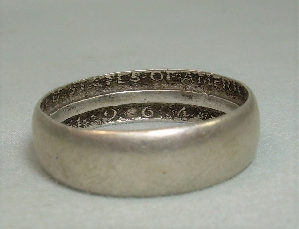 900 SILVER 1964 US Kennedy Half Dollar Coin Wide Band Ring-vintage