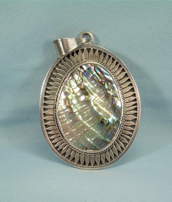 3-1/2" GIANT STERLING NAVAJO Abalone Pendant-Vinta