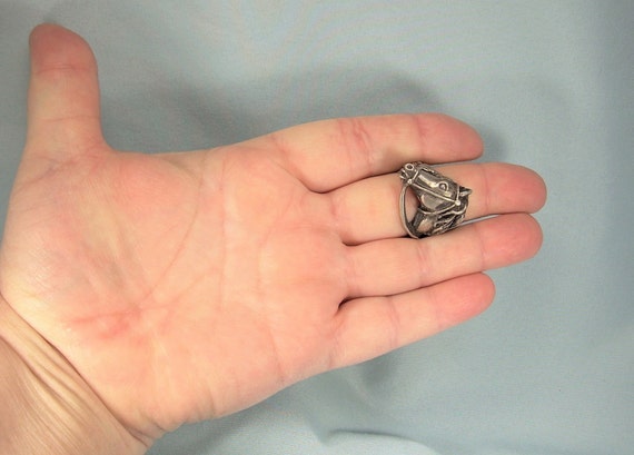 STERLING HORSE Ring-Vintage Chunky Heavy 925 Silv… - image 10
