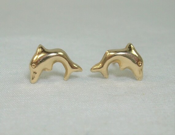 14K TINY DOLPHINS Post Studs Earrings-Vintage .4g… - image 6