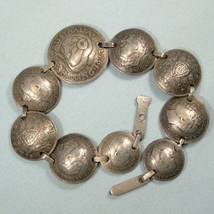 STERLING AUSTRALIAN 1943 Coins Bracelet-Vintage Antique 925 Silver-WWii Soldier Trench Art Coin-King George VI-Needs New Clasp-Australia