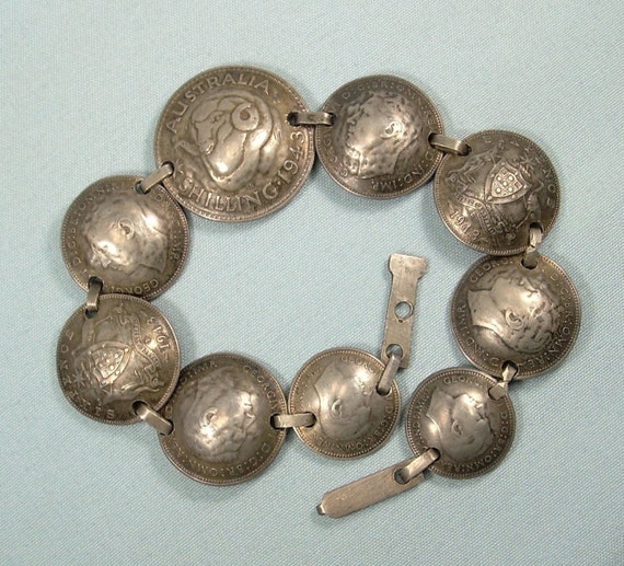 STERLING AUSTRALIAN 1943 Coins Bracelet-Vintage An