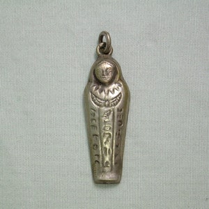 600 SILVER SARCOPHAGUS Pendant Charm-Vintage Antique Almost Sterling Egypt Artifact-Egyptian Pharaoh Mummy Coffin Casket Tomb Hieroglyphs