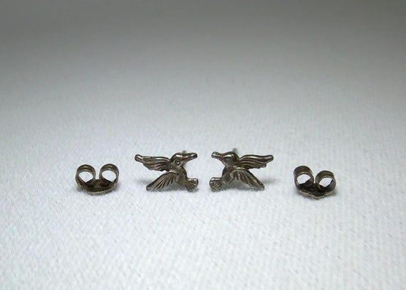 STERLING TINY HUMMINGBIRD Post Stud Earrings-Vint… - image 3