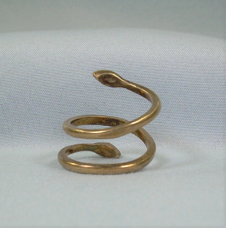 STERLING COILED SNAKE Adjustable Wrap Bypass Ring-Vintage Gold On 925 Silver-Cz Crystals-Direction One Hallmark-Rattler Reptile Serpent image 2