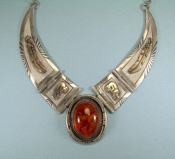 Huge Chunky Vintage Native American Navajo Ancient Tree Sap Sterling Silver Necklace Huge Chunky Vintage Native American Navajo Ancient Tree Sap Sterling Silver Necklace