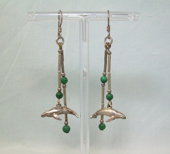 STERLING WHALES Beaded Wire Earrings-Vintage 925 … - image 2