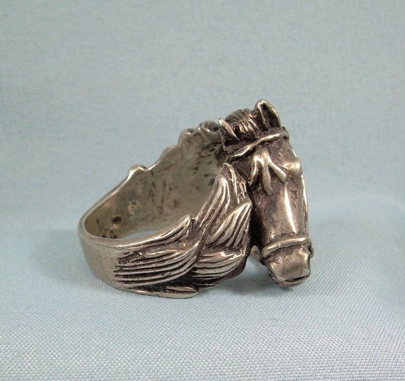 STERLING HORSE Ring-Vintage Chunky Heavy 925 Silv… - image 4