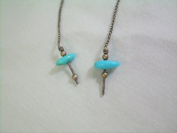 2-1/2" STERLING TURQUOISE Chained Post Stud Earri… - image 6