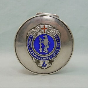 May include: Silver Masonic pocket watch with a blue enamel emblem featuring a bear and the text "London Warwickshire Lodge No. 3846".