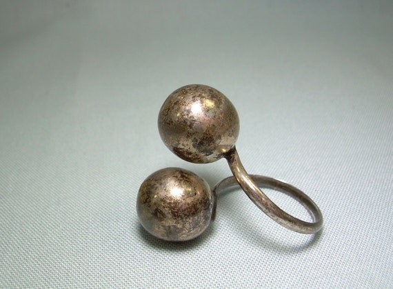 STERLING BIG BALLS Wrap Ring Adjustable-Vintage 9… - image 6