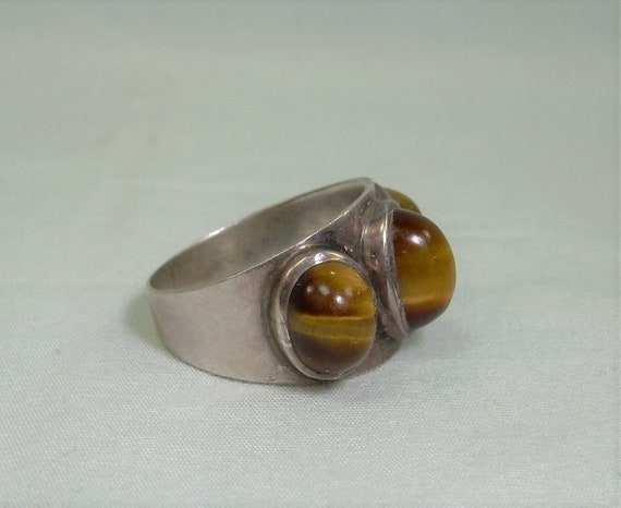 STERLING POINTED Tigers Eye Ring-Vintage 925 Silv… - image 6