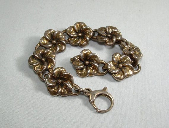 7-1/2" STERLING ELECTROFORM FLOWERS Bracelet-Vint… - image 5