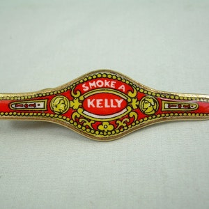 CIGAR LABEL Mens Tie Clip-Vintage Gold Tone-Red Enamel-Germany Smoke A Kelly Tobacco Advertising-German Advertisement-Large Long