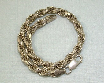 9" STERLING THICK ROPE Chain Bracelet-Vintage 925 Silver-Italy Hallmark-Solid Heavy 22.4g Thick Big Chunky Wide Byzantine Specialty Smooth