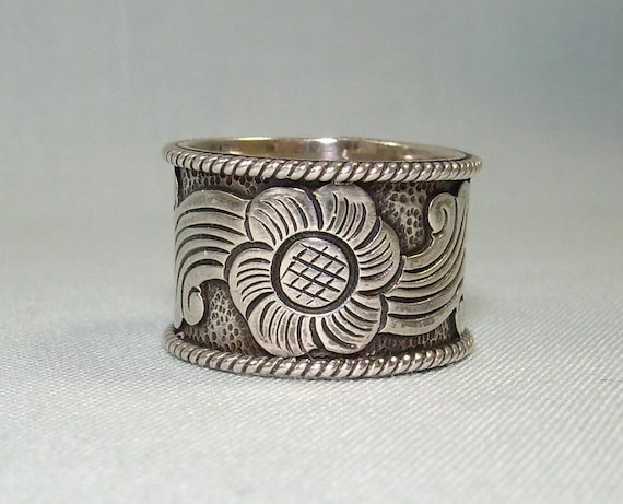 7.5g STERLING FLOWER of Life Ring Sz 7-1/4 Vintage 925 Silver