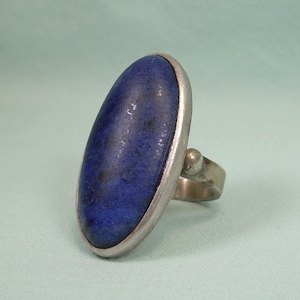 STERLING LAPIS LAZULI Ring Size 5-1/4 Vintage 925 Silver-Indigo Blue Stone-M 30 Hallmark-Native Southwest Chunky-Smooth Band-Balls-Shield