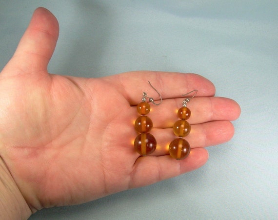 875 SILVER AMBER BALLS Wire Hook Earrings-Vintage… - image 8