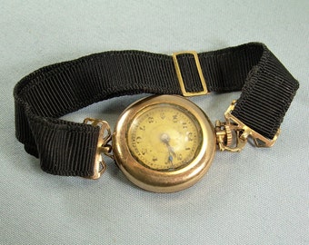 12K ROSEGULD VICTORIANSK KLOCKA - Vintage Antik Meric Schweizisk B&N Hallmark - Fahys Montauk 930 9397610-15 Juvelrubiner - Fickaväst - Svart Sorgklocka