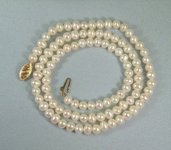 14K WHITE PEARL 18-1/4" Necklace-Vintage 14kt 585… - image 1