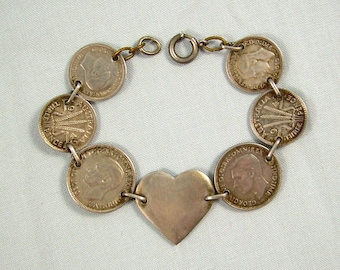 STERLING AUSTRALIA 1942-1943 Coin Bracelet-vintage Antique 925