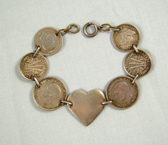 1942年オーストラリアシルバーコインブレスレット STERLING AUSTRALIA 1942-1943 Coin Bracelet-vintage Antique