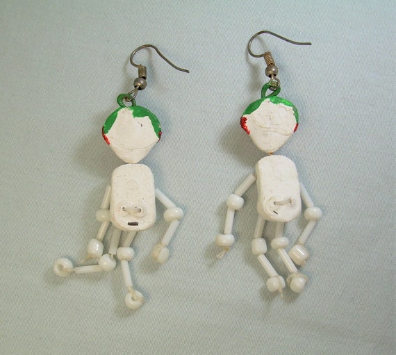 HANDMADE SKELETON Wire Hook Earrings-Vintage Cost… - image 2