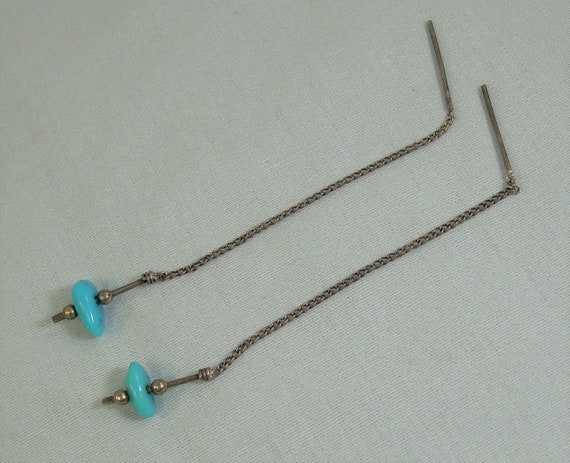 2-1/2" STERLING TURQUOISE Chained Post Stud Earri… - image 7