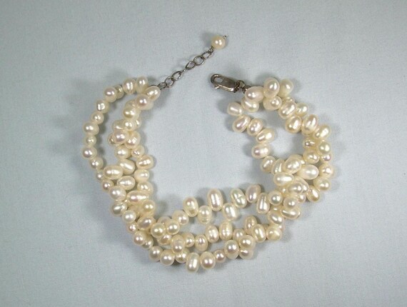 Bracelet Vintage Argent 3 Rangs De Perles Multicolores - Bijou Unique Pour Femme - Occasion Parfait état
