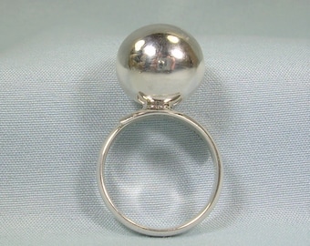 STERLING HARMONY BELL Chime Ring Band Adjusts-Vintage 925 Silver-Taxco Mexico tb-185 Hallmark-Meditation Rattle Fairy Orb Ball Sphere Moon