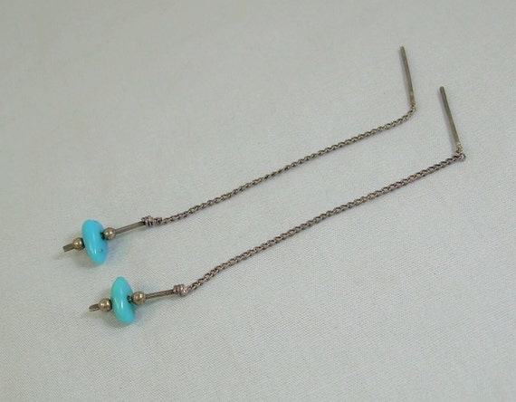 2-1/2" STERLING TURQUOISE Chained Post Stud Earri… - image 1